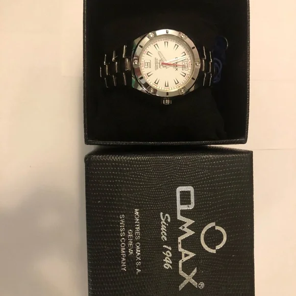 Silver Men's Omax Diamond accent stainless steel never worn Watch w/tags & box